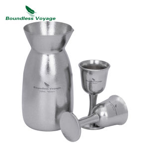Boundless Voyage Titanium Cup 150ml Sake Carafe with 2 Mini Cups Portable Drinkware Japanese Sake Set Dishwasher Safe Ti3266D