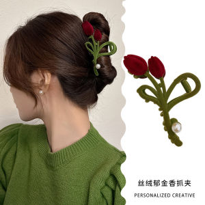 คลิปหนีบผม หนีบผมทิวลิปกำมะหยี่ ขนาดใหญ่ สไตล์เกาหลี สไตล์หญิง ครอบคลุมปากปลาฉลามสวย