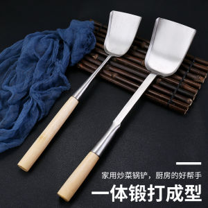 Thickened Stainless Steel Forged One-Piece Traditional Kitchen Wok Spatula Long Handle Wood Handle Cooking Utensil for Home Use