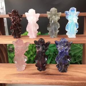 Natural Stone Carved Angel with Wings—Home and Outdoor Decorative Carved Ornaments Crystal Carvings Gifts