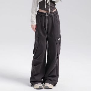 2024 Womens Butterfly Belted Straight Leg Workwear Pants Floor-Length Trousers Casual Slimming Wide Leg Pants for All Occasions