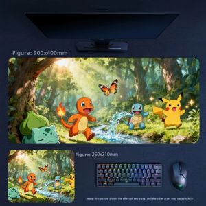 Potdemiel | Fashion Trend Creative Anime Leather Mouse Pad Pokémon Pikachu Psyduck Leather Mouse Pad Cartoon Large Size Decorative Table Mat