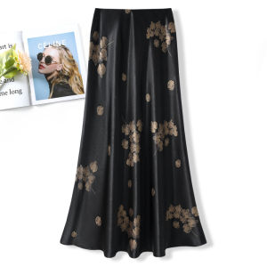 High Waist A-Line Mini Skirt Silk Acetate Summer 2025 Fish Tail Design Slimming Print Bodycon Skirt Commute Simple Style