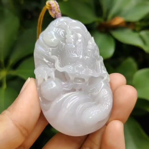 Crafted as Big Dragon Pendant on Natural Type A Jadeite Jade certificate weighs 72.71 grams measurement 67.7 * 41 * 14.6 mm (pendant360)