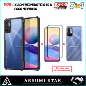 PROMO PAKET MURAH 3 IN 1 CASE TRANSPARAN HANDPHONE XIAOMI REDMI NOTE 10 5G / POCO M3 PRO 5G CASING TRANSPARAN + ANTI GORES LAYAR + SKIN CARBON 3D