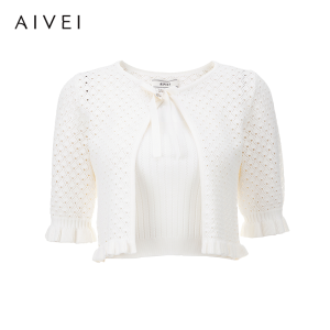 AIVEI | Elegant French Style Hollow Lace-Knit Cardigan Set