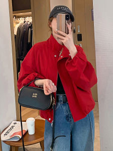 Red Short Parka Stand Collar Suitable For Spring and Autumn New Style