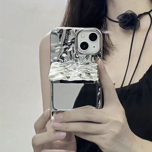 Silver Foldable Flip Cover Mirror Phone Case for iPhone 13/12/11 pro 15Promax 16 Creative Anti-Fall Silicone Protective Shell