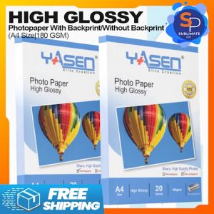 Yasen Glossy Photo Paper with/without Backprint 180GSM | A4 Size – 20 Sheets/Pack | High-Quality Inkjet Printing Paper