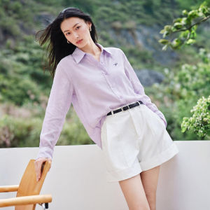 PEACEBIRD | Light Semi-Transparent Textured Long Sleeve Loose White Shirt