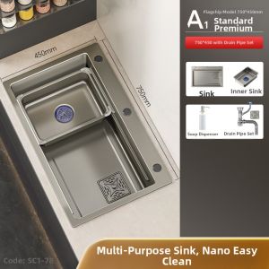 TAOSHI | Nanotech 304 Stainless Steel Large Single Bowl Handmade Sink Thickened