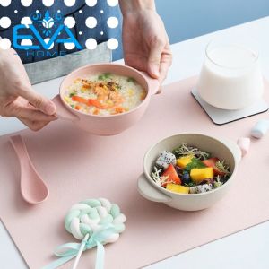 Bộ Bát Ăn Có Tay Cầm Kèm Muỗng Cho Bé Ăn Dặm Chất Liệu Nhựa Lúa Mạch An Toàn Chịu Nhiệt Cao
