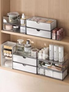 Japanese Style Bathroom Makeup Storage Box Drawer Lipstick Mask Organizer Desktop Shelf Toilette Cosmetic Holder Plastic Rectangular