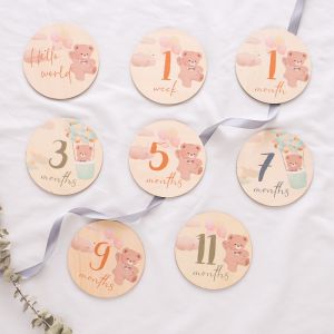 Wooden Baby Month Milestone Photo Cards Bear Shape Record Card Newborn Birthday Gift Souvenir Baby Photo Photography Accessories