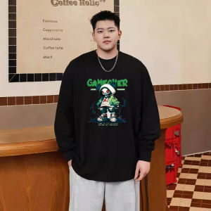 Trendy American Style Long Sleeve Black Cotton T-Shirt Mens Spring Autumn New Heavyweight Loose Fit Sweatshirt