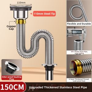 SUNINLIFE | Stainless Steel Anti-Odor Sink Drain Pipe Set