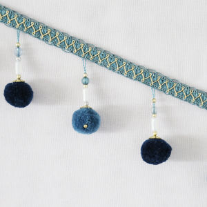 2M Multi-Color Pom Pom & Beaded Curtain Trim Luxury 3D Pendant Lace Ribbon for Home Textile DIY