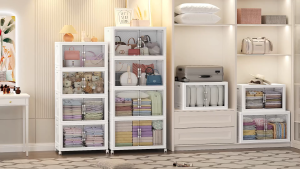 Almari Baju Plastic Wardrobe with Drawers Transparent Window Clothes Cabinet for Baby and Adult Foldable 衣橱 Multipurpose