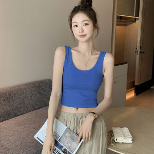 Miiow | Pure Cotton Tank Top Womens Outerwear Spring Summer New U-neck Pure Color Belly Button Exposure Auxiliary Breast Collection