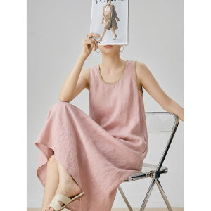 GULILI | Pink Sleeveless Straight Linen Summer Dress