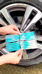 Sticker Glow In The Dark 20Pcs Untuk kendaraan Stiker Strip Reflektif 20 Pcs Untuk Velg Mobil Motor Sepeda Stiker Strip Reflektif Roda Mobil Warna-warni Stiker Tempel Aksesori Stiker Dekorasi