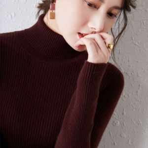 เสื้อสเวตเตอร์คอตั้งหนาสำหรับผู้หญิง แขนยาว ทรงเข้ารูป ทรงเข้ารูป สีดำ ทรงเข้ารูป เสื้อชั้นใน ผ้าถัก ฤดูใบไม้ร่วง/ฤดูหนาว