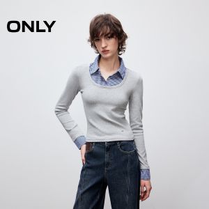 Comfortable Patchwork Sweatshirt Womens Style Layered Wear Shoulder Line Accurate Fit Long Sleeve Korean Version Autumn New