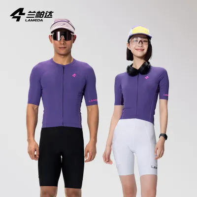 Lameda Áo đi xe đạp nam tay ngắn nhanh khô thoáng khí và bảo vệ chống tia UV thấm hút ẩm 4 chiều co giãn áo xe đạp đường trường thể thao in thăng hoa