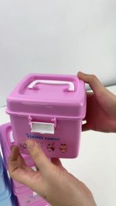 12 ชิ้น Eskimo กล่องเก็บของ LC6 ราคาถูกต้อง การเก็บของของกล่องเก็บของน่ารักอเนกประสงค์ กล่องหูหิ้ว ฝาล็อค ฟ้าชมพู ม่วง