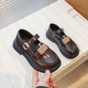 Princess Style Black British Style Single Shoes for Girls Childrens Spring Autumn Leather Shoes round Toe Wear Resistant Rubber Sole