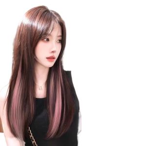 One-Piece Ear-Hanging Hair Dye Strips Womens Highlighting Wig Strips Seamless Color Gradient Hair Extensions Protein Silk