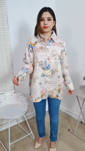 Gina Blouse Kemeja Jacquard Silk Floral Shirt Wanita