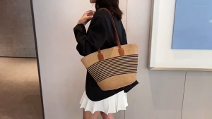 Tas Anyaman Wanita Tas Belanja Kapasitas Besar Retro Tas Pantai Tas tote tenun hobo wanita