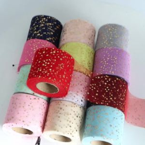22 Thước Voan Cuộn 6Cm Bronzing Ngôi Sao Bạc Ruy Băng Tự Làm Tóc Trang Trí Trẻ Em Nơ Trang Trí Đồng Màu Voan Polyester