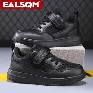 Childrens Fashion Sports Shoes Black Student Kids Boys & Girls Non Slip Flat Walking Shoes Lightweight Breathable Tennis