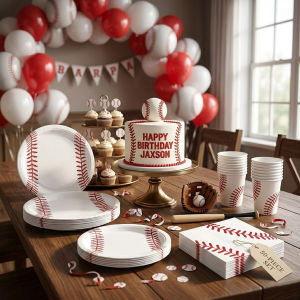 Baseball Party Supplies Disposable Tableware Set Paper Plates Cups Napkins Baseball Birthday Decorations Game Day Party Supplies