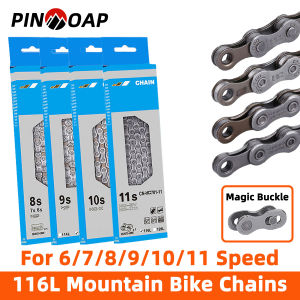PINMOAP Bicycle Chain 6/7/8/9/10/11 Mountain Bike Road Bike Variable Speed Chain With Magic Buckle Durable Sturdy Repair Parts