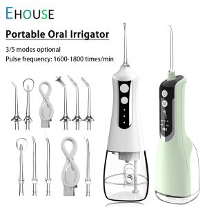 Portable Oral Irrigator 5 Mode Rechargeable Dental Water Jet High-Frequency Pulse Smart Control 300/330ml 4/5 Nozzles Teeth Cleaner IPX6/IPX7 Waterproof Teeth Cleaning