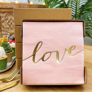Colorful Printed Table Napkins Gold Stamping Hotel Table Decoration Napkins Pink Love 50 Pieces per Box Disposable Dining Tableware