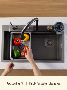 IUGA 304 Stainless Steel Waterfall Kitchen Sink Large Single Basin with Faucet & Accessories Home Sink