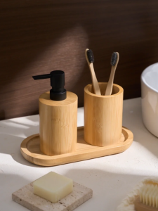 15oz bamboo Soap and Lotion Dispenser Bottle Bathroom Accessories Set bamboo Soap Dispenser Bottle Refillable Liquid Pump Bottl