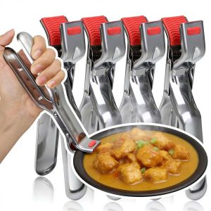Stainless Steel Anti-Scalding Clip Hot Bowl Holder Dish Clamp Pot Pan Gripper Kitchen Tongs Heat Resistant Plate Bowl Lifter for Safe Cooking