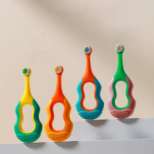 2PCS Kids Toothbrush Round Soft Bristles with Food-Grade Chewable HandleOral Care Teether BrushDentist Recommended