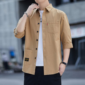 Export Cut Label Cropped Pants Sleeve Shirt Men Summer Thin Cardigan Half Sleeve Shirt Abrasion Resistant Stain Resistant Loose Jacket