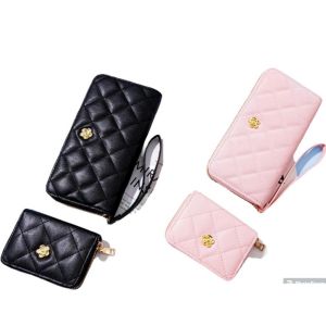 PU Leather Rose Logo Long Purse Cardholder 2 in 1 Lady Wallet Duit Beg Wanita Panjang Fold Over Zip Trifold Bifold 黑色粉色小香风山茶花绣线C家PU长款女钱包钱夹2用卡包钱包