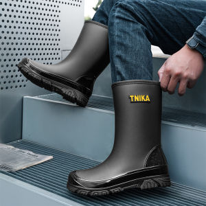 Korean Style Mens Rain Boots Soft Bottom Warm Mid-Calf Waterproof Shoes Student Spring Summer Trendy Single Shoes