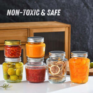 Glass Mason Jars 500ml 4-Pack Silver Lid - Pantry Spice Storage Overnight Oats Homemade Jams Desserts Bathroom Organization