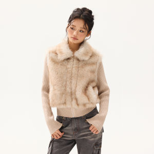 Retro Knit Padded Short Jacket Flap Collar