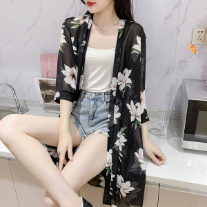 Beach Sun Protection Clothing Womens Summer New Arrival Long Air-Conditioner Shirt Chiffon Cardigan Coat Shawl Thin Plus Size Sun Protection Shirt