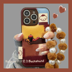 Kafel Autumn Winter Plaid Embroidery Dachshund Plush Leather Bracelet  17Pro Max Phone Case 16New 12Leather 14Women 15Plus Creative 13Anti-Fall 11Cute